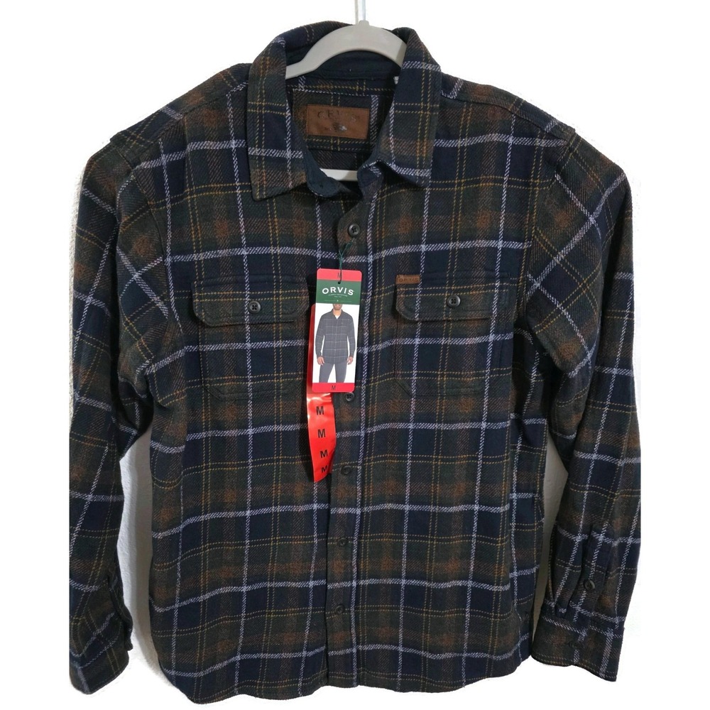 Orvis Shirt Mens Medium Blue Plaid Long Sleeve Button Front Flannel Cotton